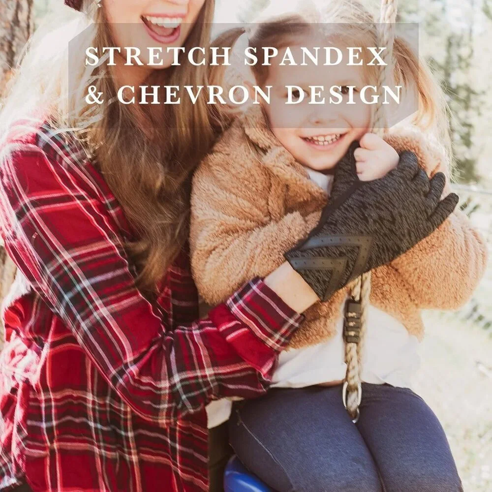 Women's Black Heather  Spandex Gloves Warm Fleece Lined Chevron Touchscreen